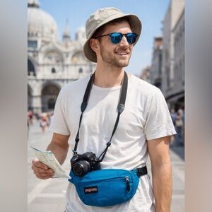 JanSport Blue Fanny Pack Belt Bag Waist Pack Travel Festival Hiking Y2K